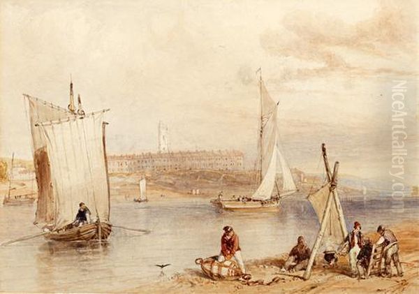 Exmouth, With Figures To The Foreground Oil Painting by James Duffield Harding