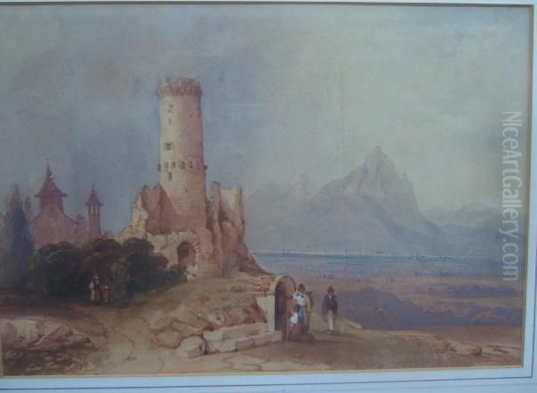 Figures In An Eastern Landscape Oil Painting by James Duffield Harding