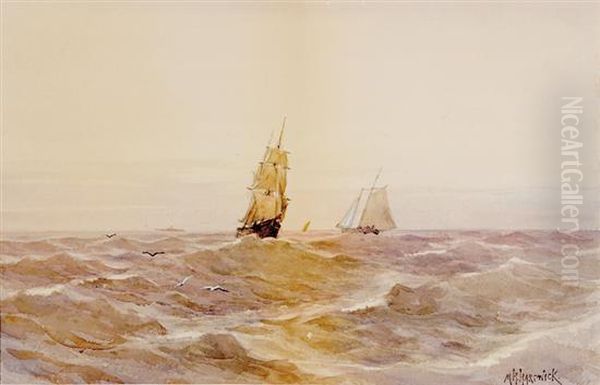 Ships At Sea Oil Painting by Melbourne Havelock Hardwick