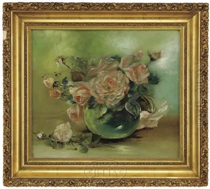 Stilllife With Pink Roses Oil Painting by Anna Eliza Hardy