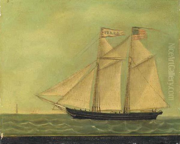 The Schooner Pearl Off A Lighthouse Oil Painting by William Hare