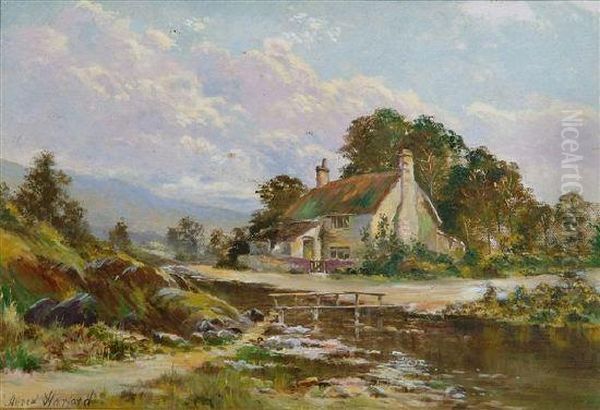 The Old Thatched Cottage Near Church Shelton Oil Painting by Alfred Harford