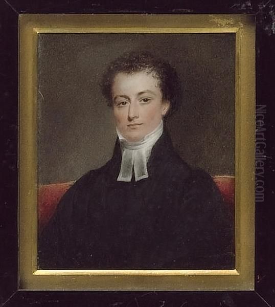 The Rev. Thomas Gerard Leigh (1804-67), Rector Of Walton, Liverpool, Wearing Black Robes And White Bands Oil Painting by Hargreaves, Thomas