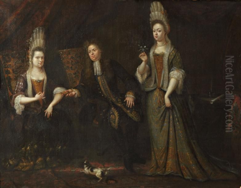 Portrait De Famille Ou La Prisee Du Tabac Oil Painting by Daniel Haringh