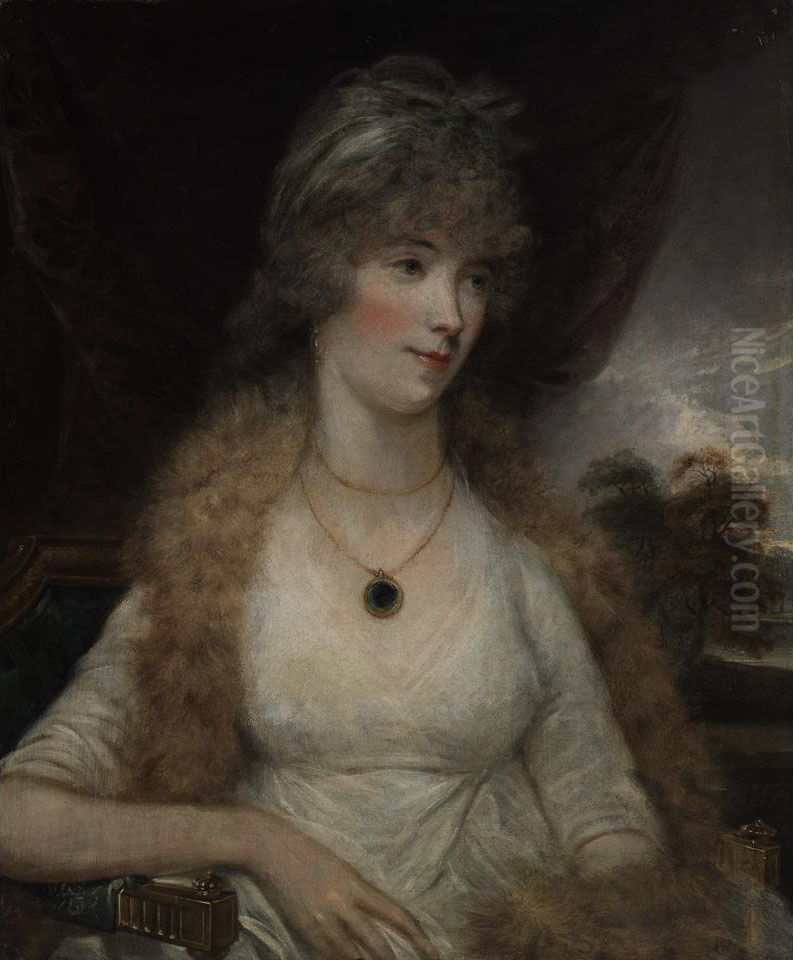 A Lady Of Quality (seated Before A Landscape) Oil Painting by George Henry Harlow