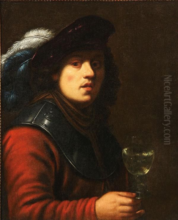 A Young Man Holding A Goblet Oil Painting by Harmenszoon van Rijn Rembrandt