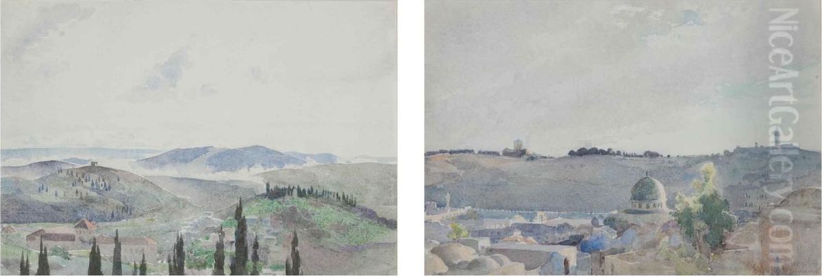 Jerusalem From The Mount Of Olives; And The Dome On The Rock Oil Painting by Henry Andrew Harper