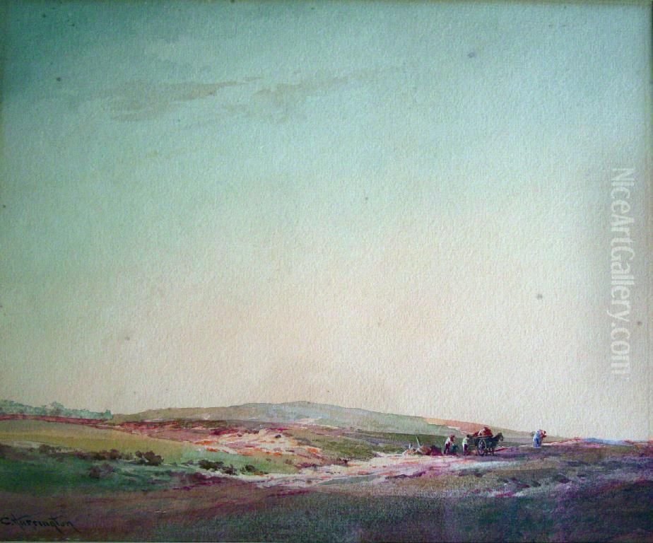 Horse And Cart With Figures On A Heath Oil Painting by Charles Harrington
