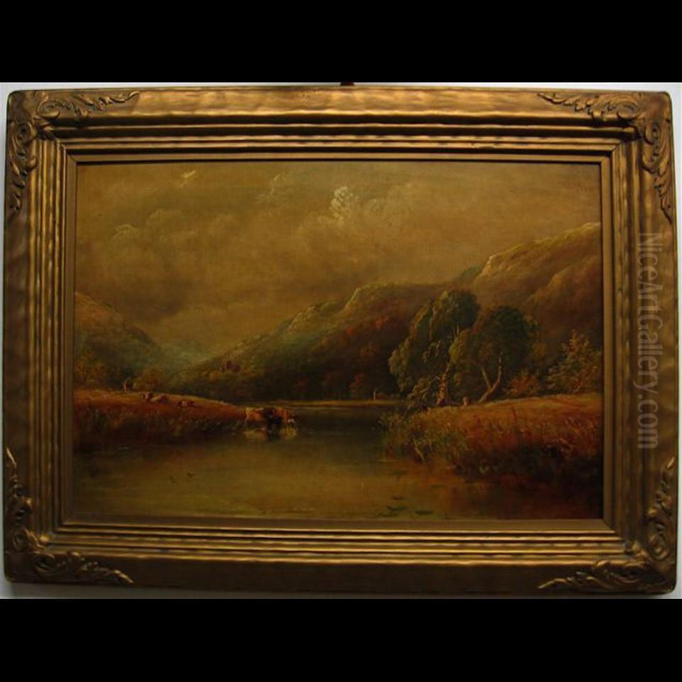 Cattle Watering Oil Painting by Henry Hotham Harris