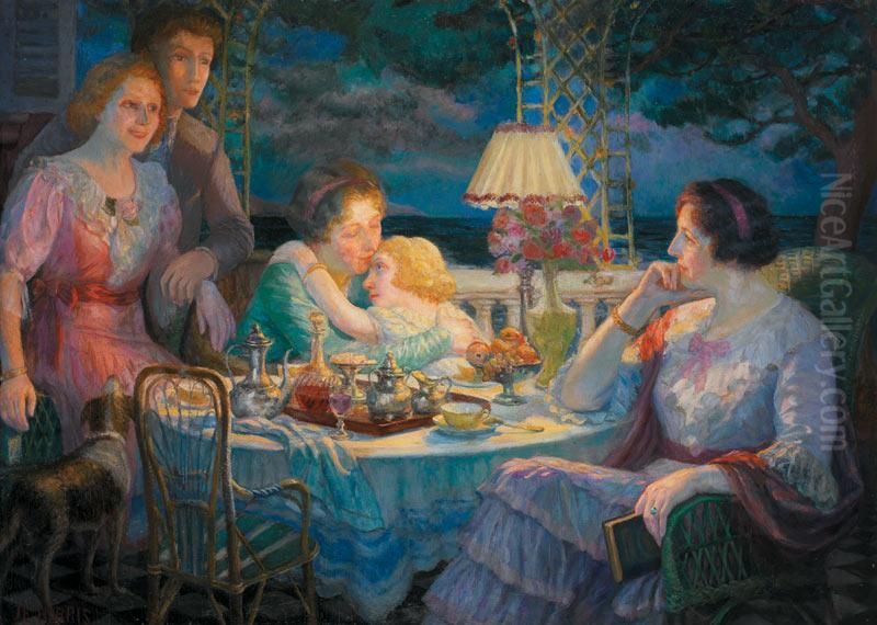 Sous La Pergola Le Soir Devant Le Lac D'hannecy Oil Painting by Juan Eduardo Harris