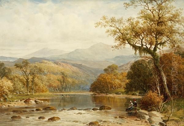 Fishing On A Welsh River Oil Painting by William E. Harris