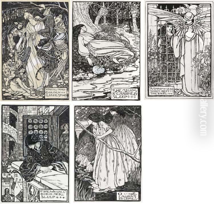 Illustrations For Poems Of Christina Rossetti (fiveillustrated) Oil Painting by Emma Florence Harrison