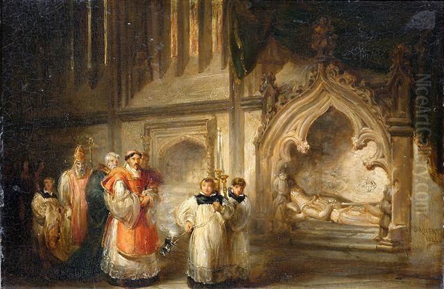 Einzug Zu Einem Pontifikalamt Vor Der Grabstatte Des Sir Richard Of Stapledon In Der Kathedrale Von Exeter Oil Painting by Solomon Alexander Hart