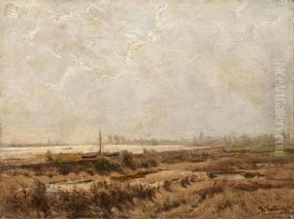 Der Rhein Bei Neuss Oil Painting by Heinrich Sen Hartung