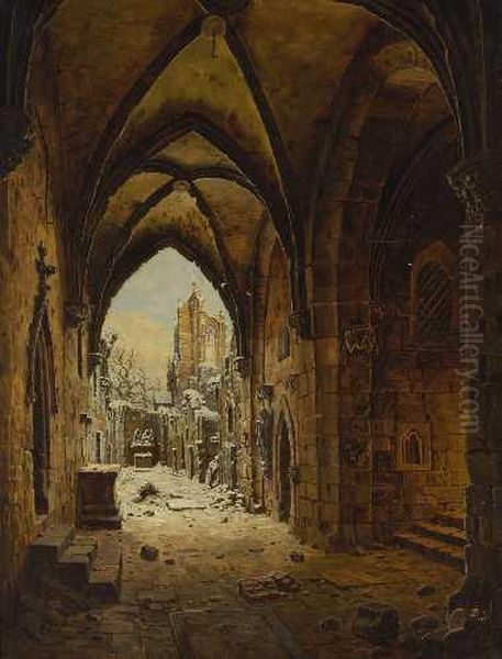 Klosterruine Im Winter. Oil Painting by Carl Georg Adolph Hasenpflug