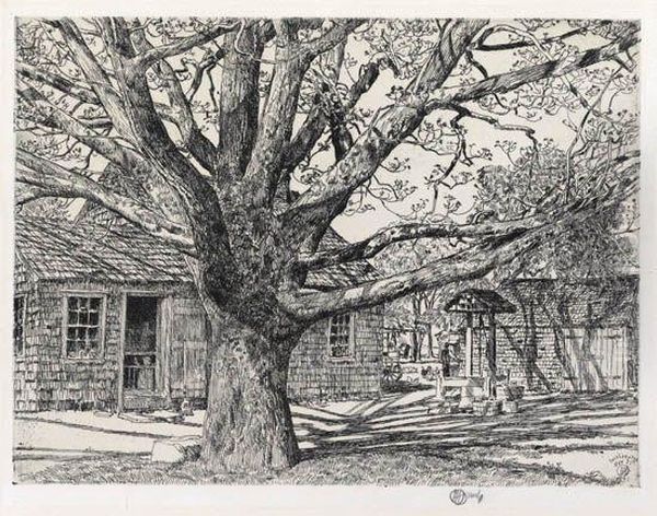 Oak And Old House In Spring Oil Painting by Childe Hassam