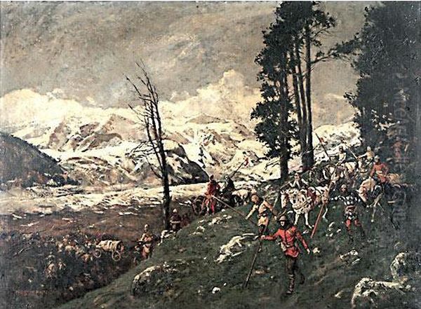 Cavalieri In Alta Montagna Oil Painting by Karl Ludwig Hassmann
