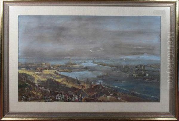 A Panoramic View Of Sunderland Harbour Oil Painting by Edward Hastings