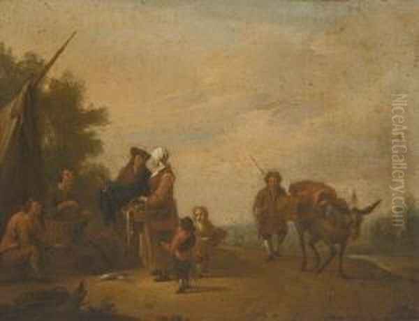 Fischhandlerin - Kuchenbackerin. Oil Painting by Hendrik Manfred Haus