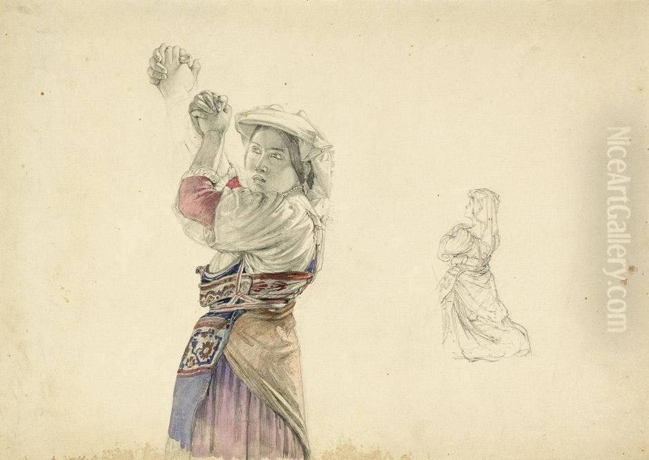 Junge Italienerin In Der Tracht Von Albano Oil Painting by Max Hauschild