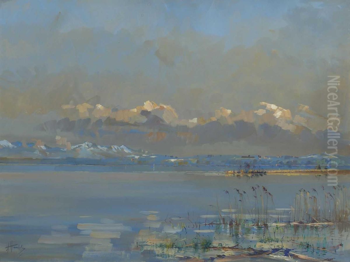 Chiemseeufer Im Vorfruhling. Oil Painting by Alfred Haushofer