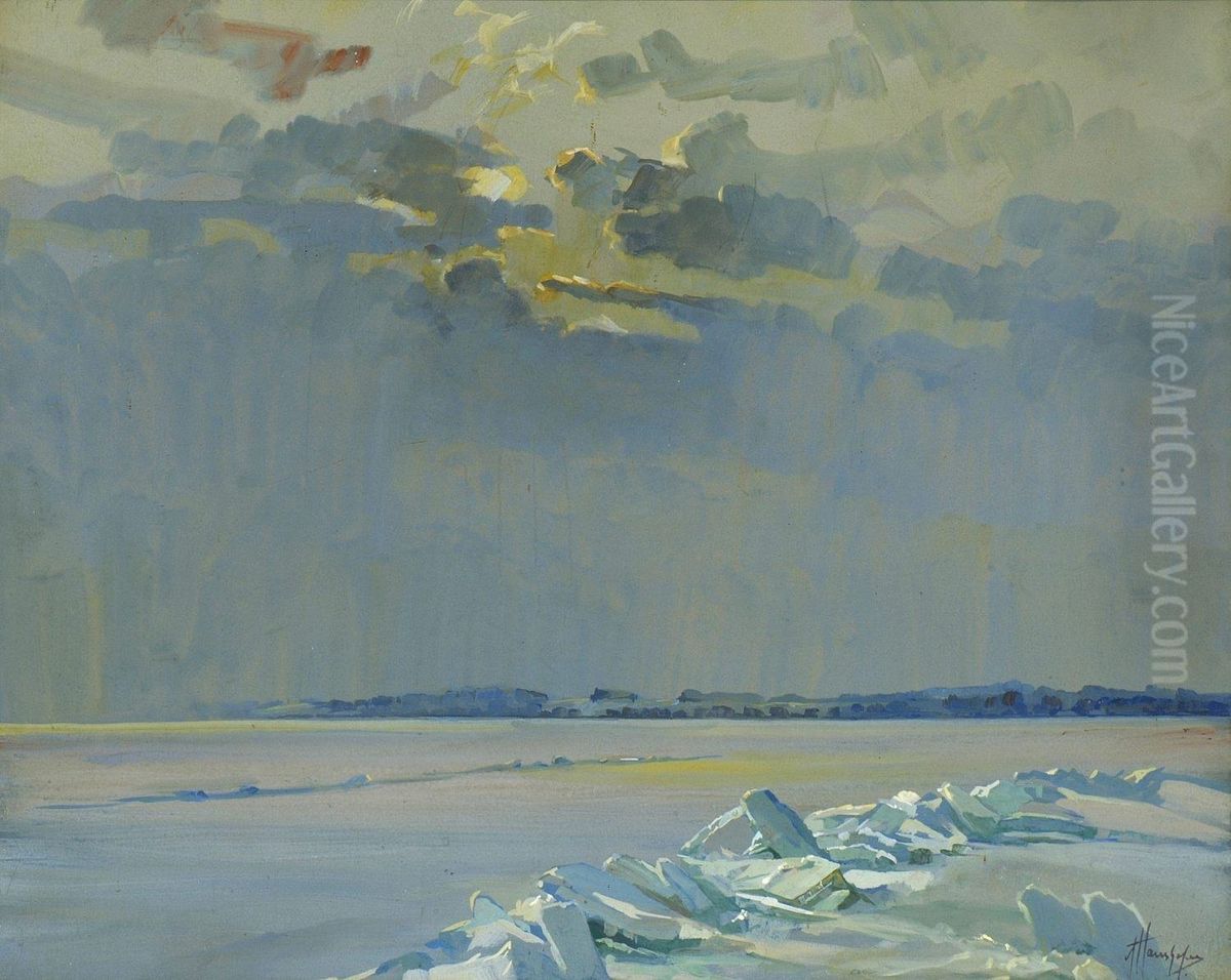 Winterliches Chiemseeufer. Oil Painting by Alfred Haushofer