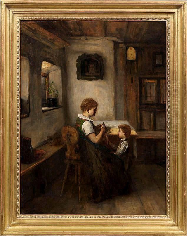 Bauerlicheinterieurszene Mit Mutter Und Kind In Der Stube Oil Painting by Franz Erdmann Haussler