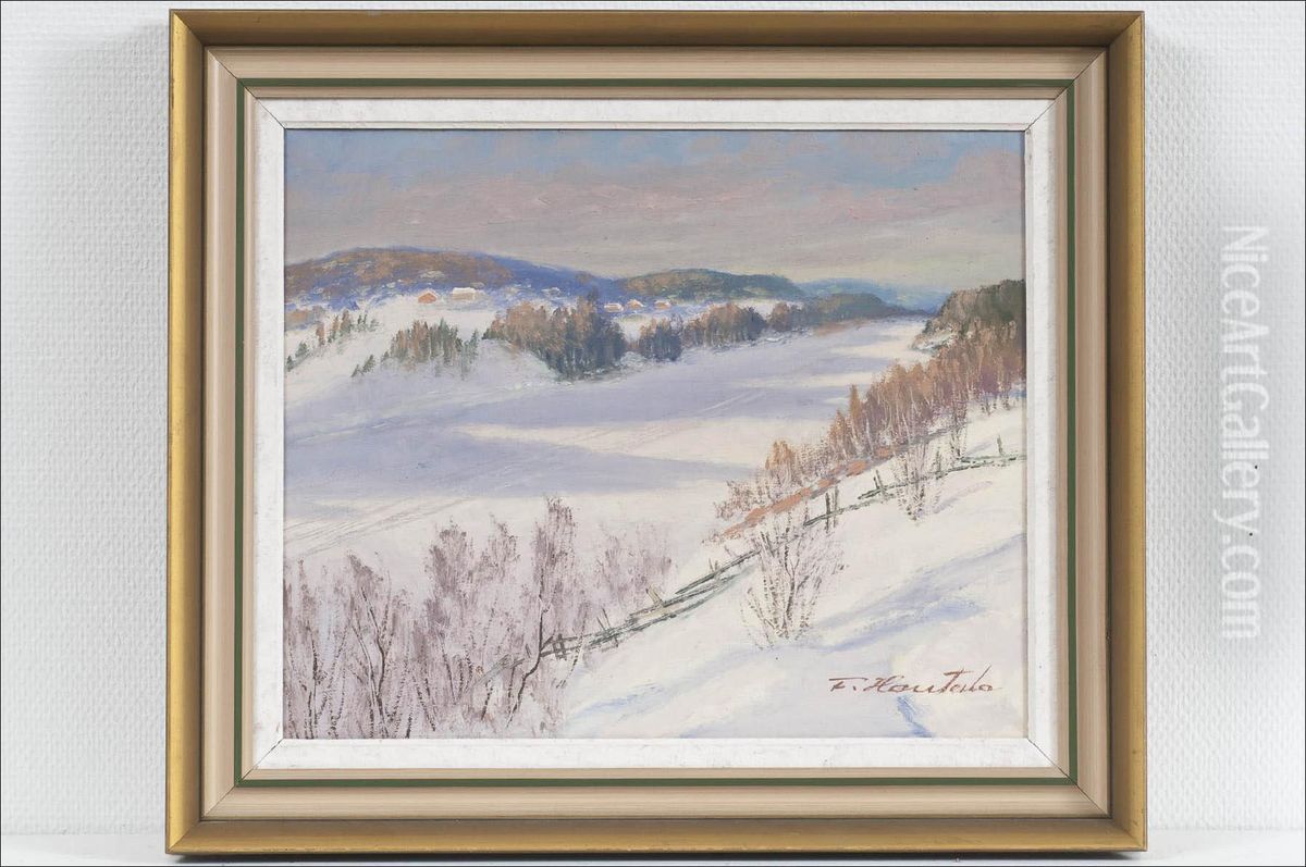 Aurinkoinen Talvipaiva - Solig Vinterdag Oil Painting by Frans Hautala