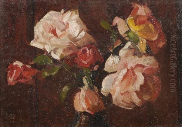 Still Life Of Roses Oil Painting by Wilfred Charles Hawthorn