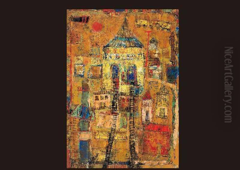 Station Building Oil Painting by Miki Hayakawa