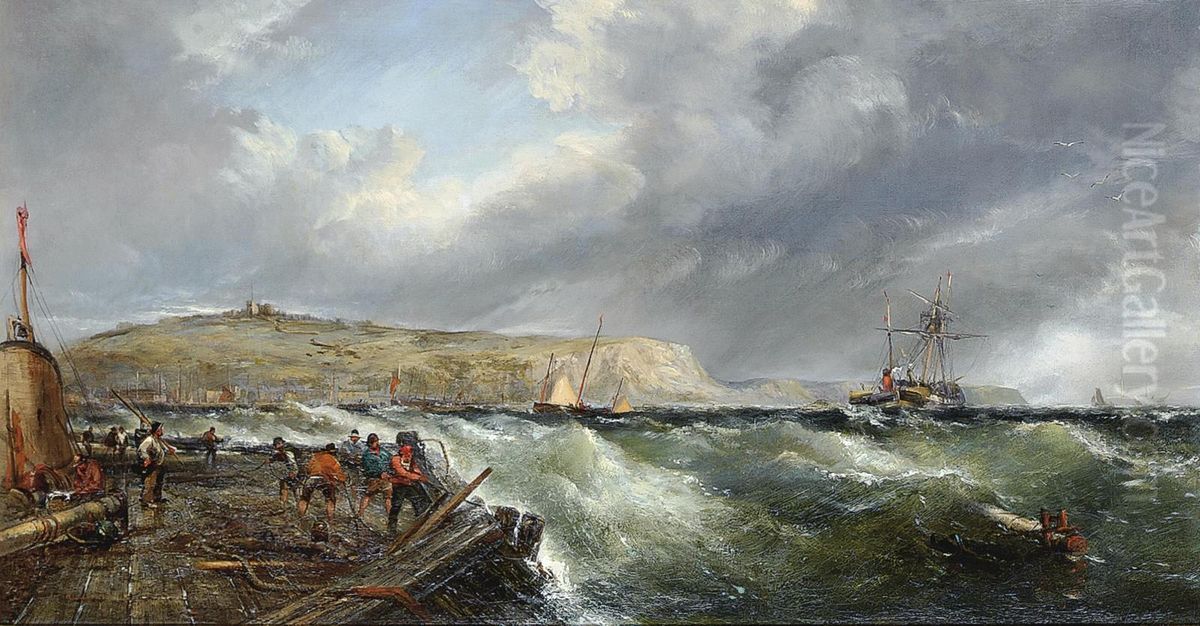 Salvaging The Wreck Off Dover Oil Painting by Edwin Hayes