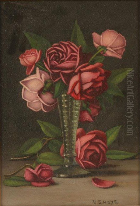 Floral Still Life With Cabbage Roses In Glass Vase Oil Painting by Barton Stone Hays