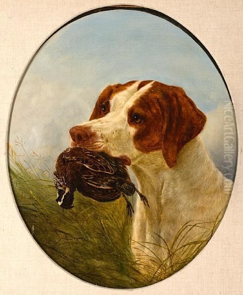 Pointer And Quail, A Good Retrieve Oil Painting by William Jacob Hays
