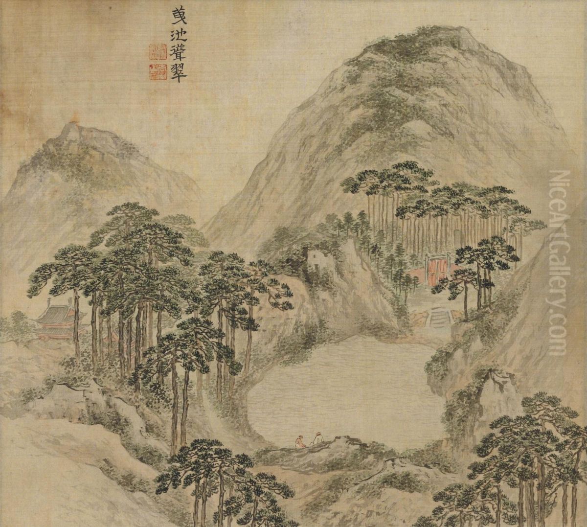 Scholars On A Lake Oil Painting by Zhang He