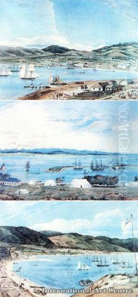 Two Views Of Wellington & One View Of Nelson - 1841 Oil Painting by Charles Heaphy