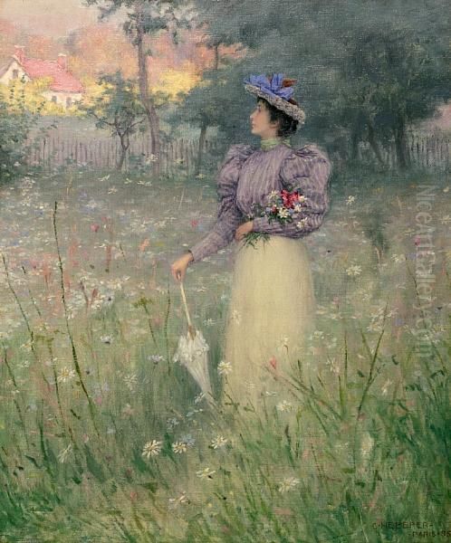Gathering Wildflowers Oil Painting by Charles Heberer
