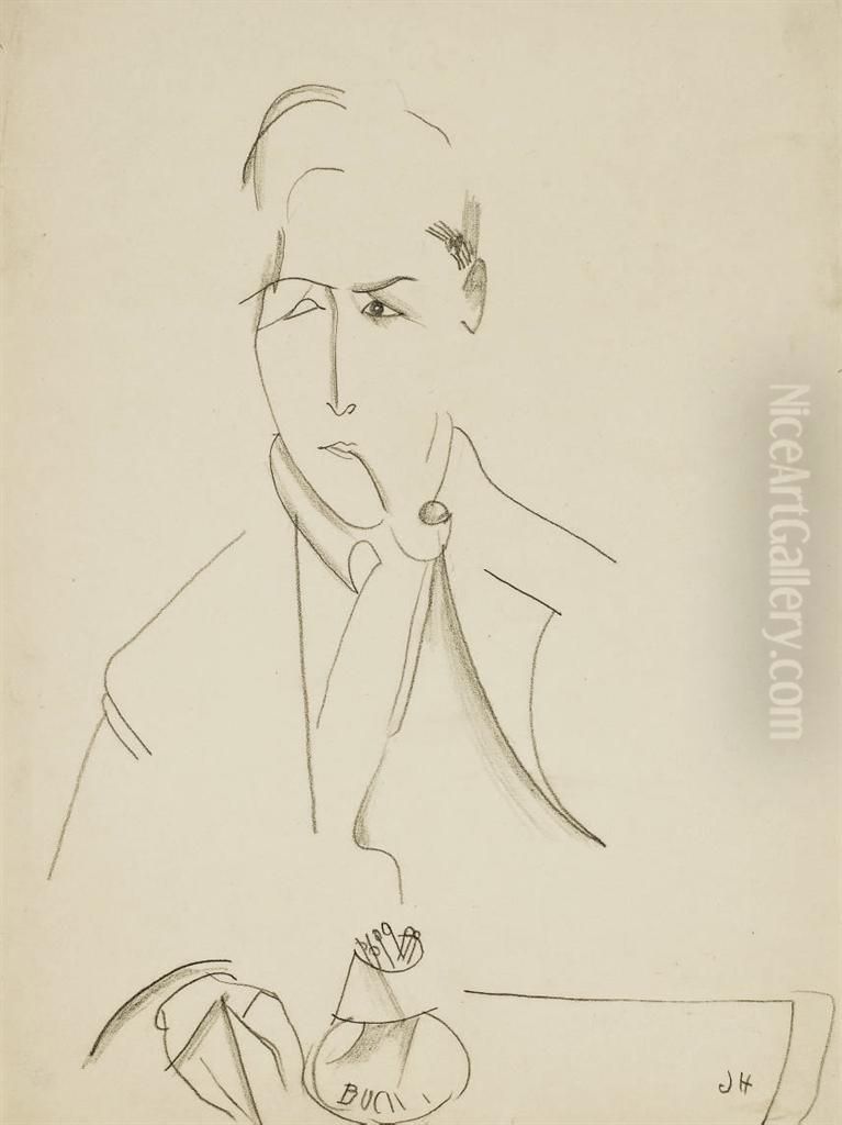 Portrait De Modigliani A La Pipe Oil Painting by Jeanne Hebuterne