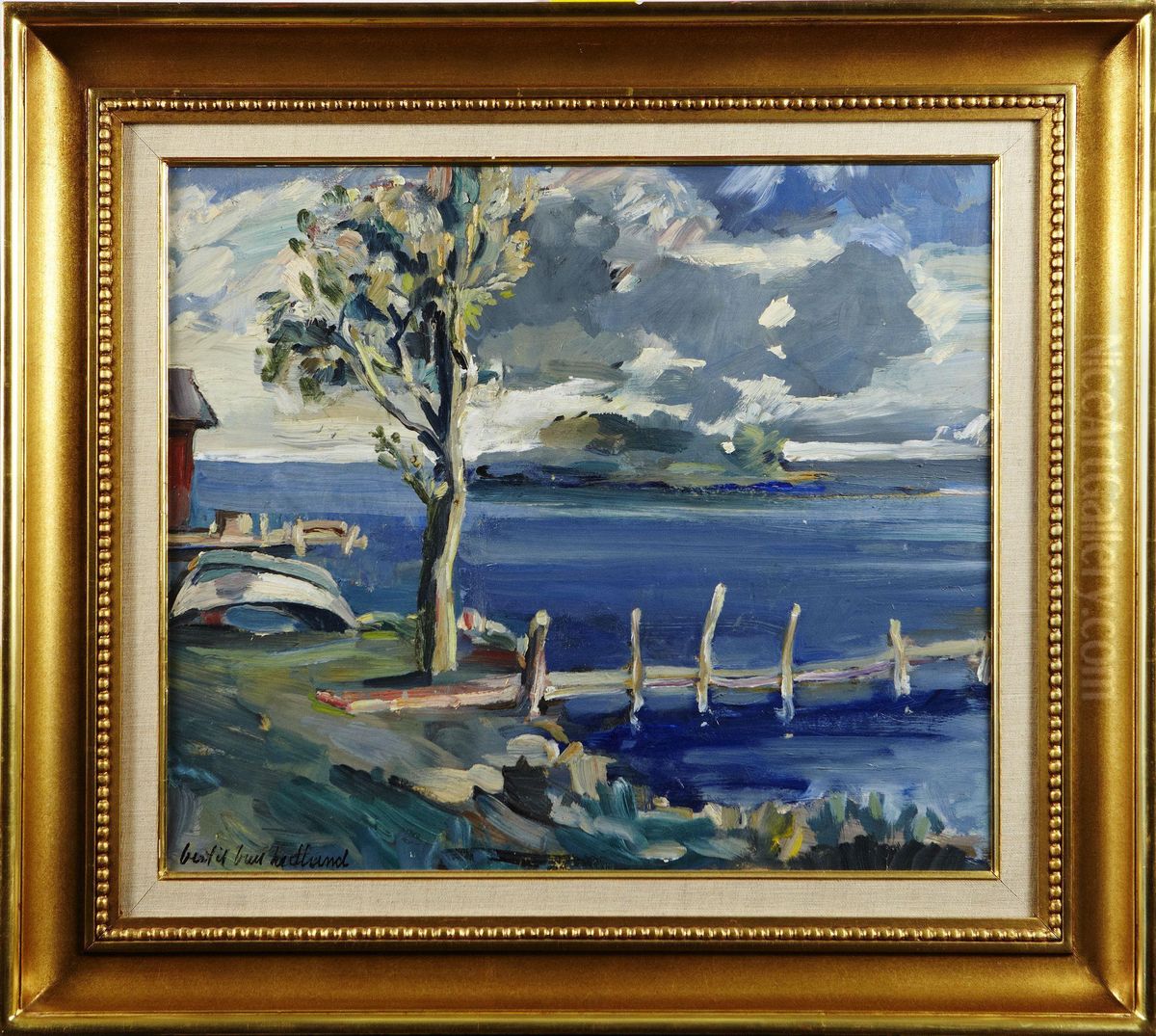 Kustmotiv Med Brygga Oil Painting by Bertil Bull Hedlund