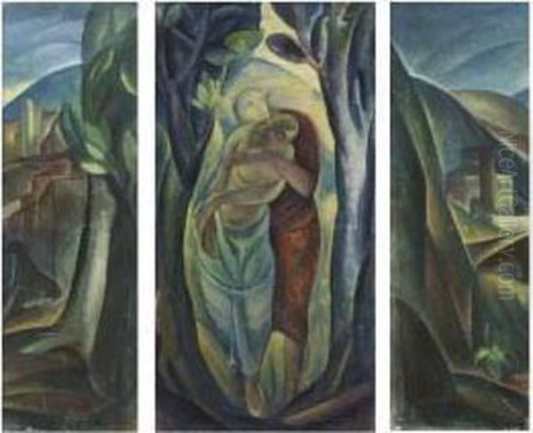 Liebespaar In Sudlicher Landschaft. 1922 Oil Painting by Heinrich Heidner