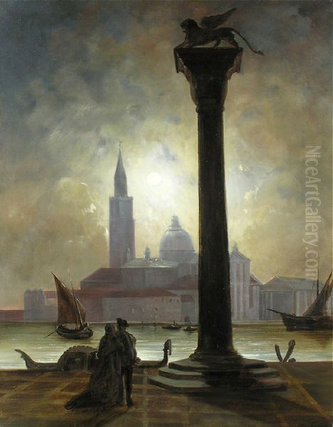 Blick Von Der Piazzetta Auf S. Giorgio Im Mondschein Oil Painting by Joseph Heilmair
