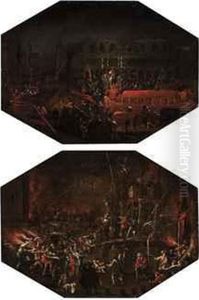 A Nocturnal View Of The Doge's Palace, Venice, With The Bucintororeturning To The Molo On Ascension Day Oil Painting by Joseph the Younger Heintz