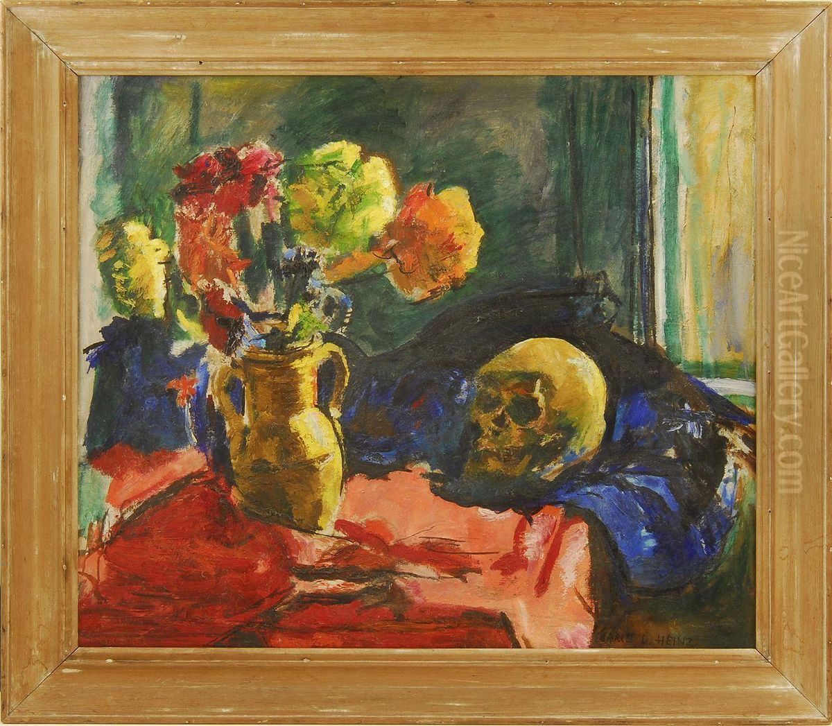Flowers And The Skull Oil Painting by Charles Lloyd Heinz