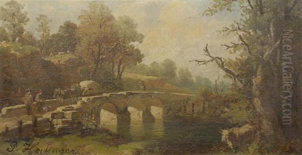 Landscape With A Bridge Oil Painting by Paul Heitinger