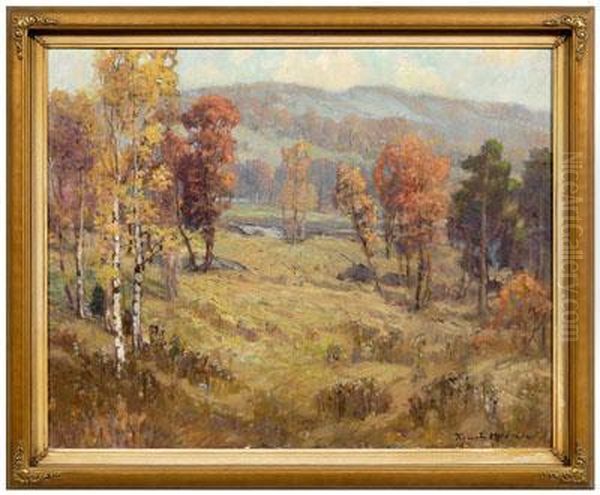 Mountain Meadow Landscape In Autumn Oil Painting by Knute Heldner
