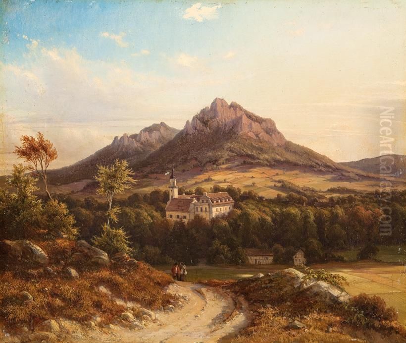 Schloss Fischbach In Schlesien Oil Painting by Julius Helfft