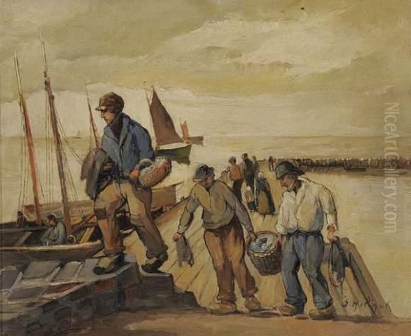 Marins Au Port Oil Painting by Gustave Helinck