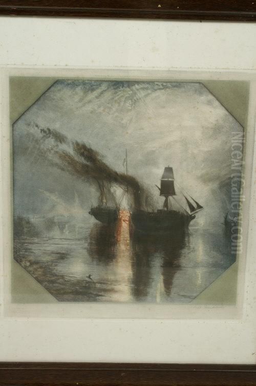 Fire On Board Ship Oil Painting by William Henderson