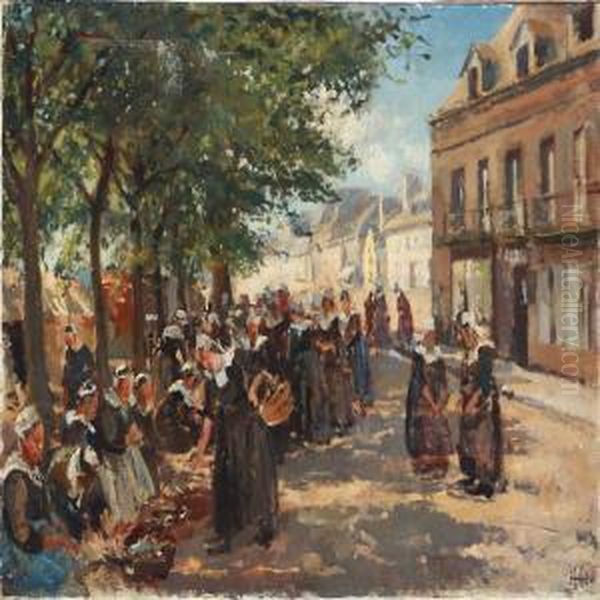 Street Scene From Brittany Oil Painting by Hans Henningsen