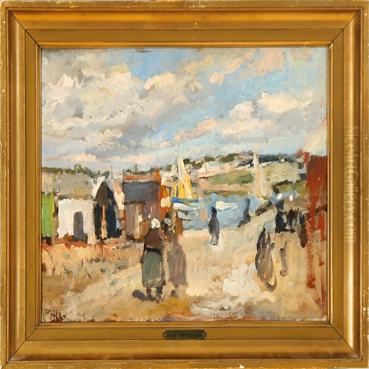 Street Lifenear A Beach At Summertime Oil Painting by Hans Henningsen