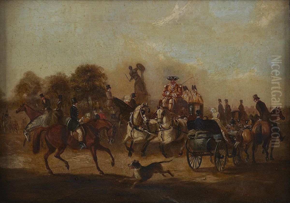 Hyde Park Corner - Coaches And Carriages Oil Painting by Samuel Henry Gordon Alken